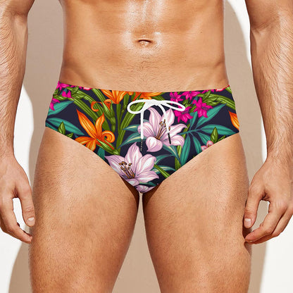 Tropical Flowers Pattern Print Men's Swim Briefs
