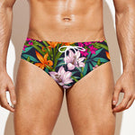 Tropical Flowers Pattern Print Men's Swim Briefs