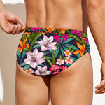 Tropical Flowers Pattern Print Men's Swim Briefs