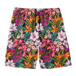 Tropical Flowers Pattern Print Men's Swim Trunks