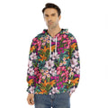 Tropical Flowers Pattern Print Men's Velvet Pullover Hoodie