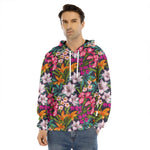 Tropical Flowers Pattern Print Men's Velvet Pullover Hoodie