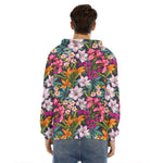Tropical Flowers Pattern Print Men's Velvet Pullover Hoodie