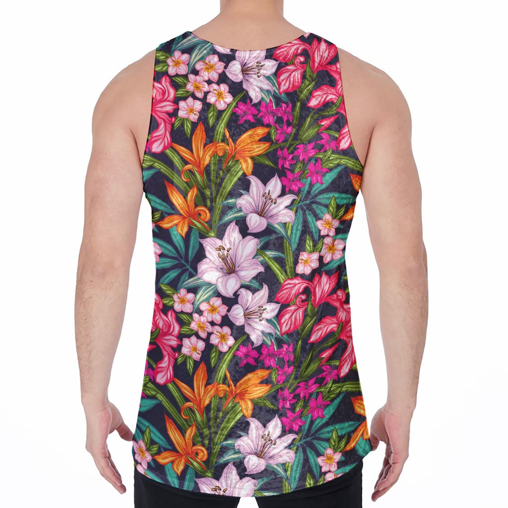 Tropical Flowers Pattern Print Men's Velvet Tank Top