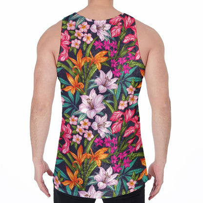 Tropical Flowers Pattern Print Men's Velvet Tank Top