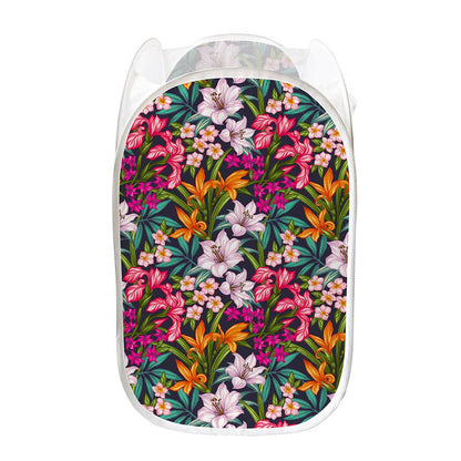 Tropical Flowers Pattern Print Mesh Laundry Hamper