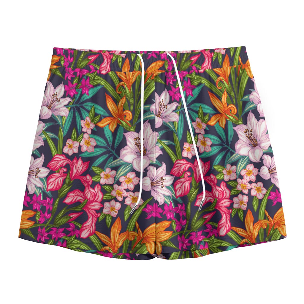 Tropical Flowers Pattern Print Mesh Shorts
