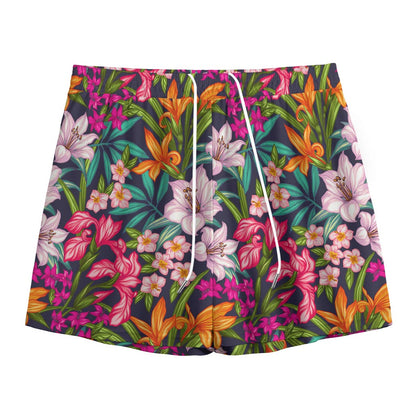 Tropical Flowers Pattern Print Mesh Shorts
