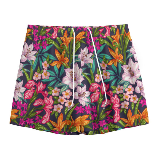 Tropical Flowers Pattern Print Mesh Shorts