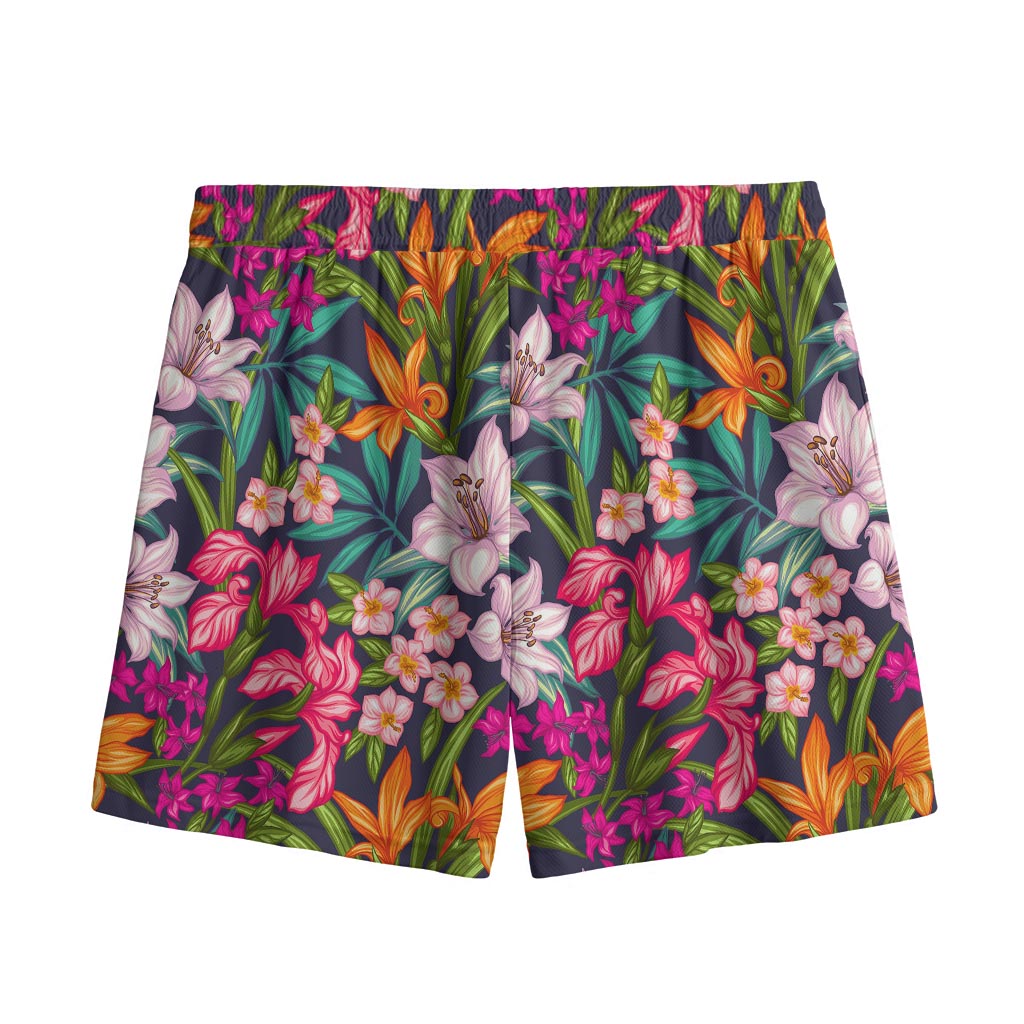 Tropical Flowers Pattern Print Mesh Shorts