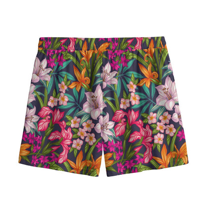 Tropical Flowers Pattern Print Mesh Shorts