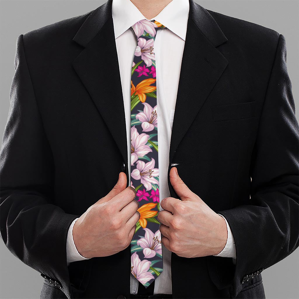 Tropical Flowers Pattern Print Necktie