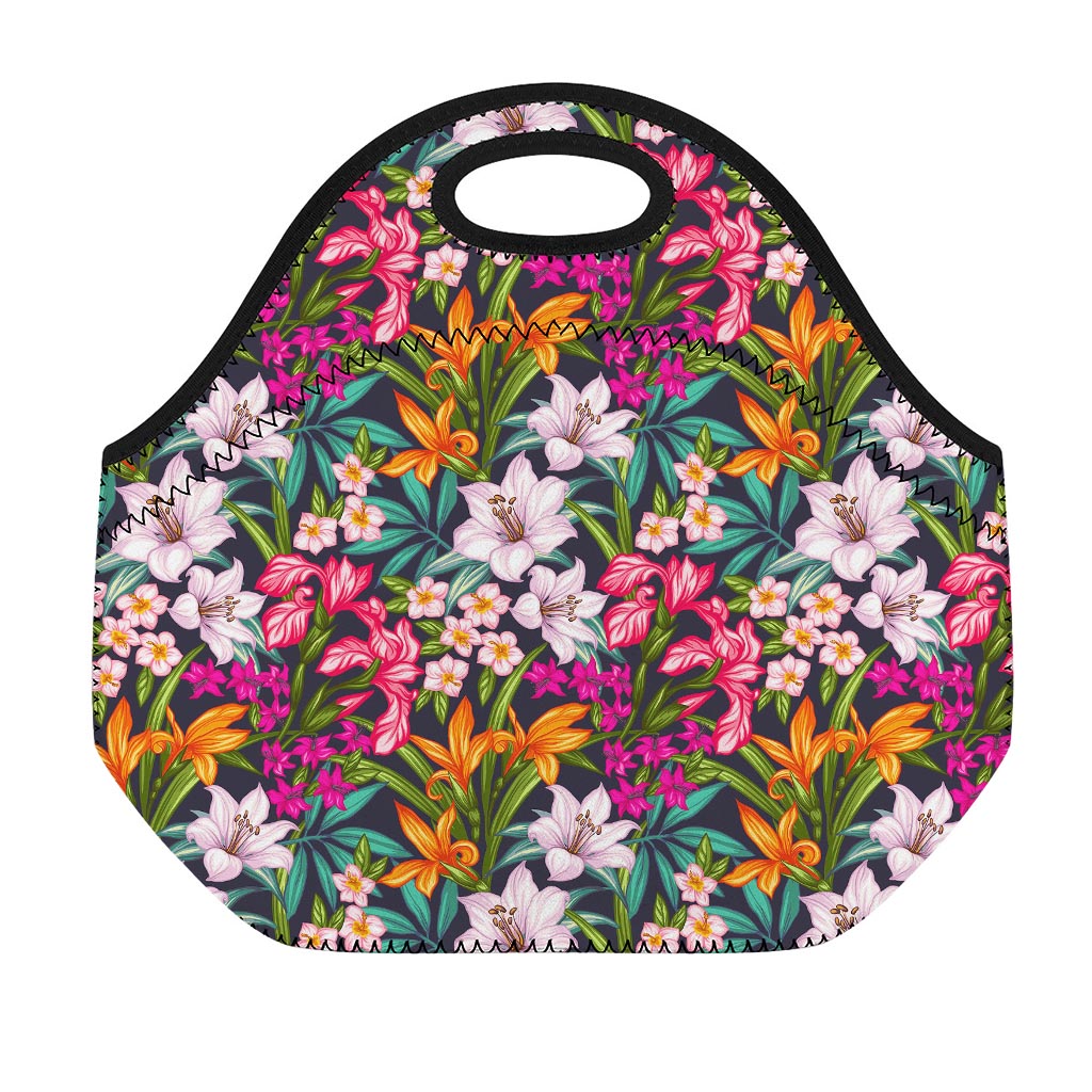 Tropical Flowers Pattern Print Neoprene Lunch Bag