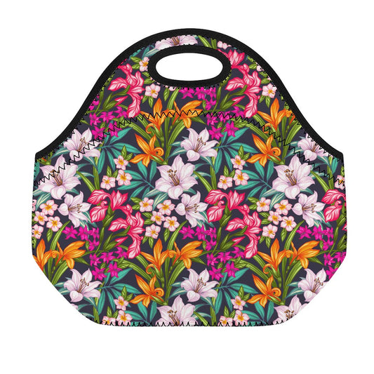 Tropical Flowers Pattern Print Neoprene Lunch Bag