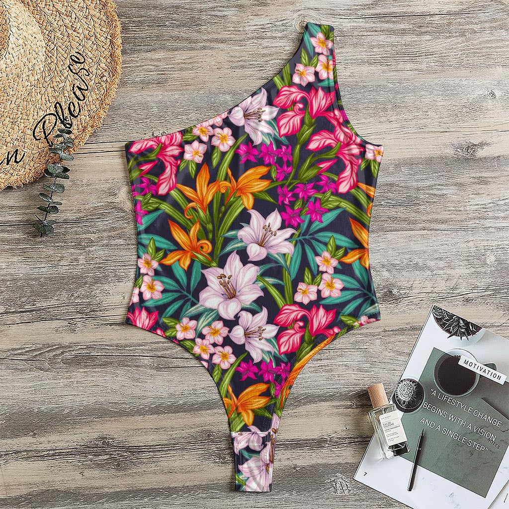 Tropical Flowers Pattern Print One Shoulder Bodysuit