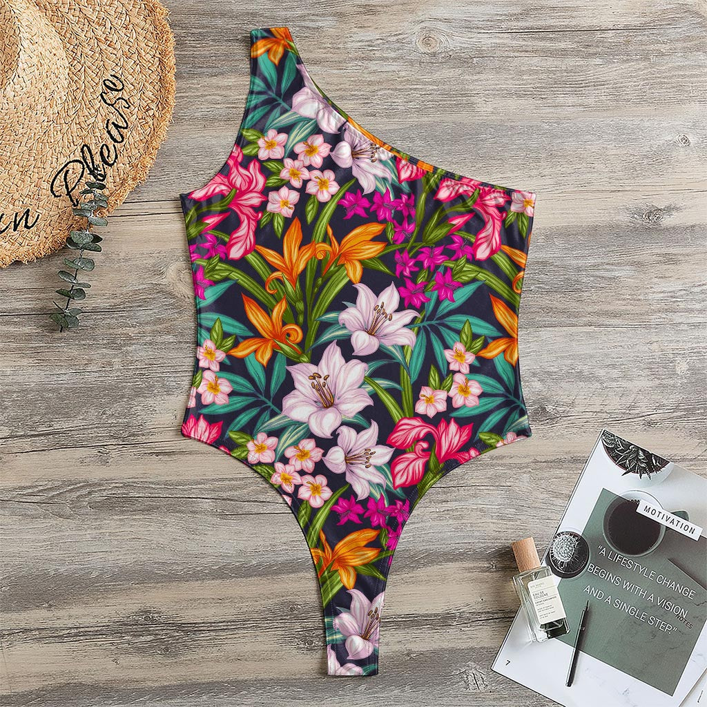 Tropical Flowers Pattern Print One Shoulder Bodysuit