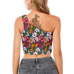Tropical Flowers Pattern Print One Shoulder Crop Top