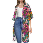 Tropical Flowers Pattern Print Open Front Beach Cover Up