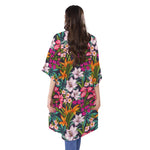 Tropical Flowers Pattern Print Open Front Beach Cover Up