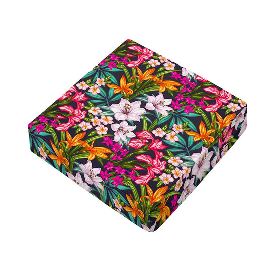 Tropical Flowers Pattern Print Outdoor Seat Cushion Cover