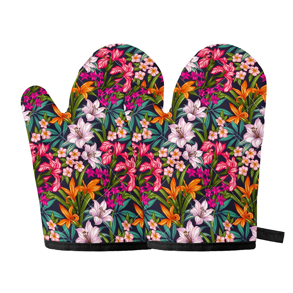Tropical Flowers Pattern Print Oven Mitts