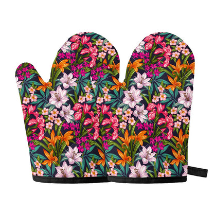 Tropical Flowers Pattern Print Oven Mitts