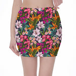 Tropical Flowers Pattern Print Pencil Mini Skirt