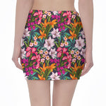 Tropical Flowers Pattern Print Pencil Mini Skirt