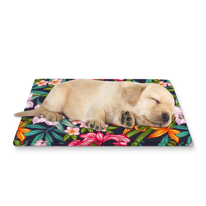 Tropical Flowers Pattern Print Pet Cooling Mat Cover