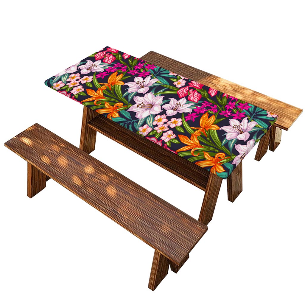 Tropical Flowers Pattern Print Picnic Table Cover