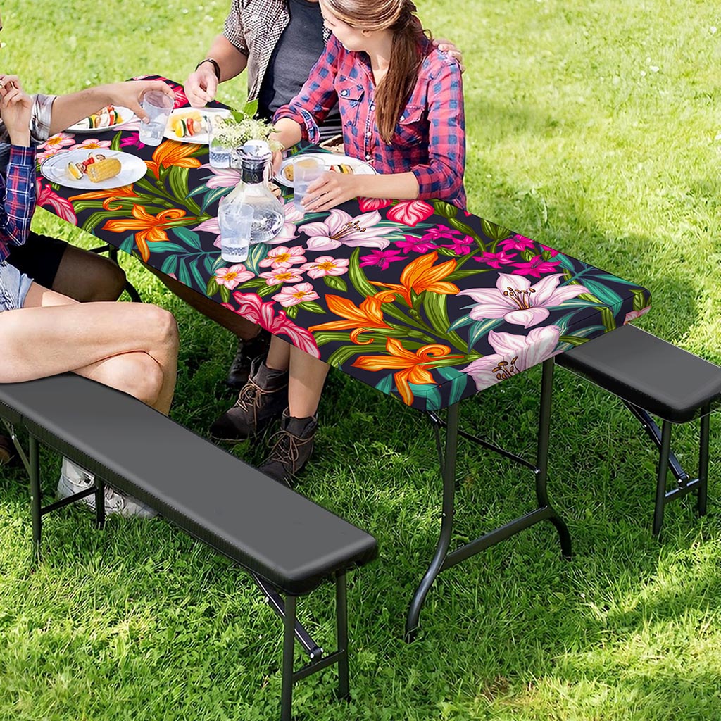 Tropical Flowers Pattern Print Picnic Table Cover