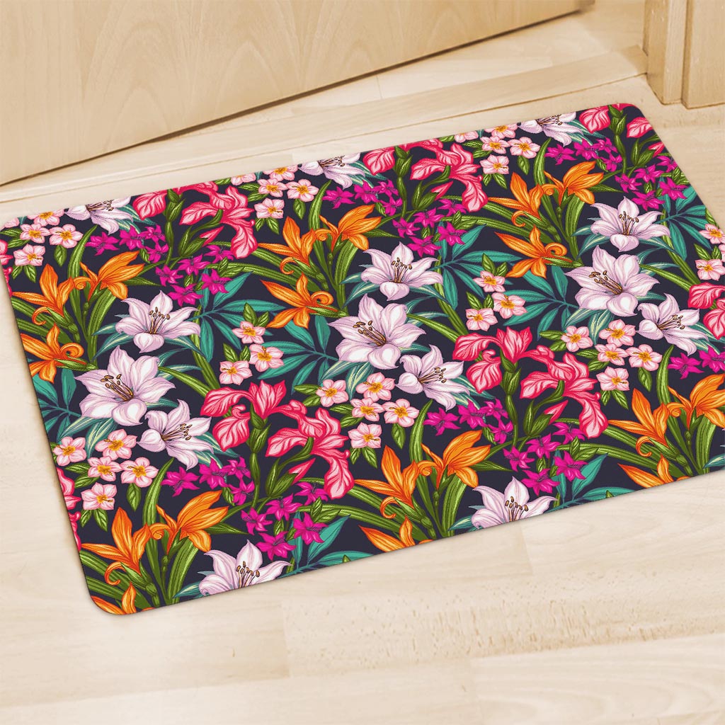 Tropical Flowers Pattern Print Polyester Doormat
