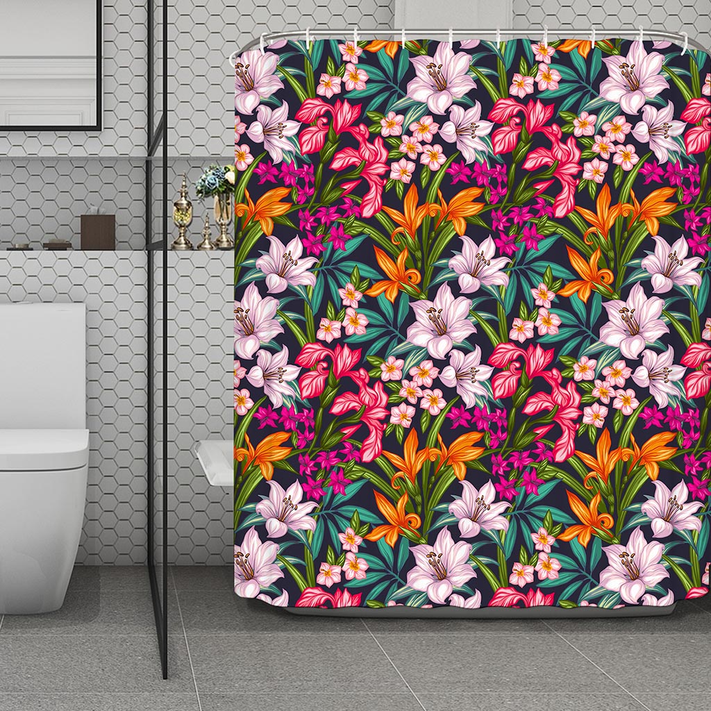 Tropical Flowers Pattern Print Polyester Shower Curtain