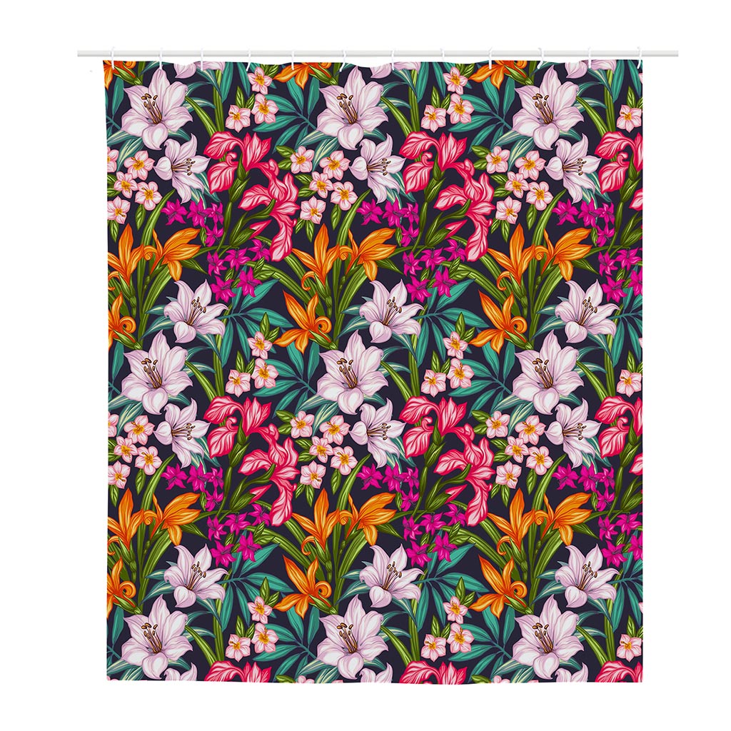 Tropical Flowers Pattern Print Polyester Shower Curtain