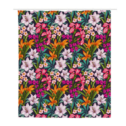 Tropical Flowers Pattern Print Polyester Shower Curtain