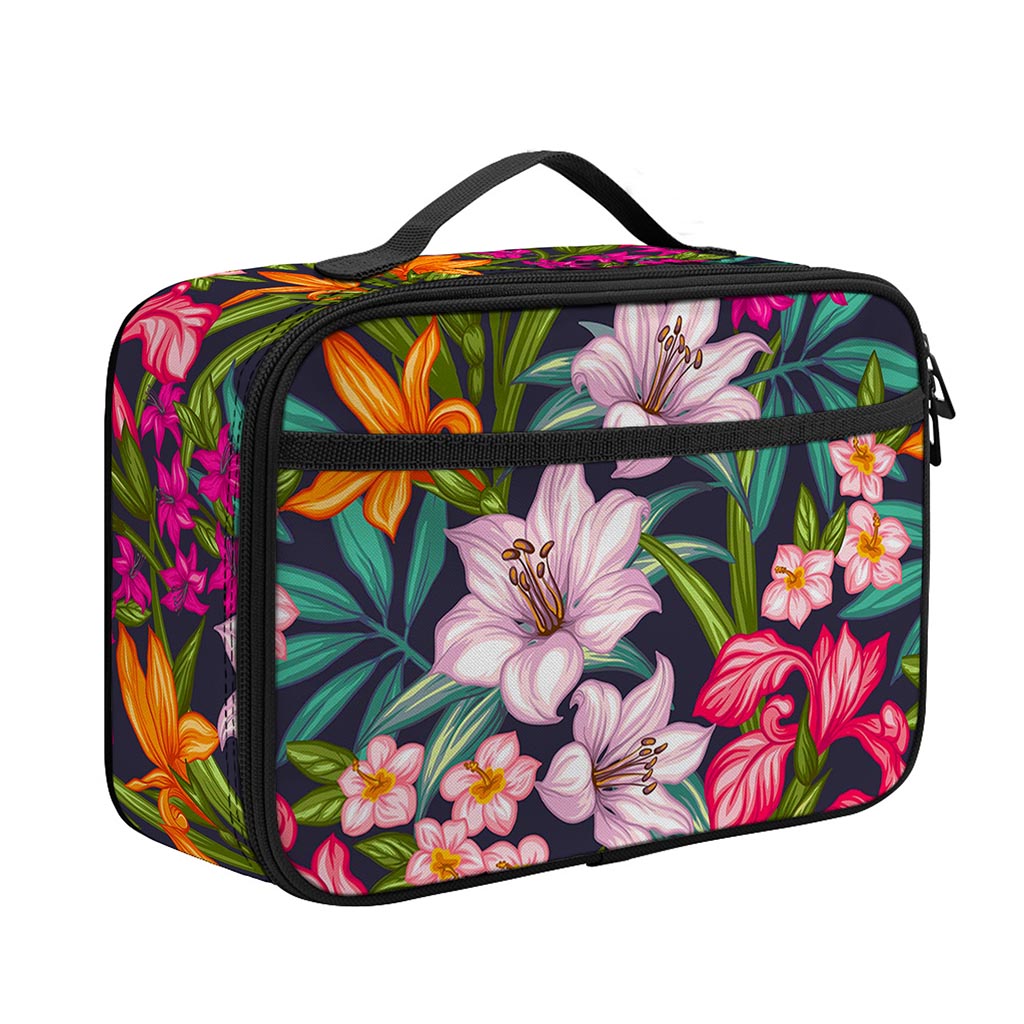 Tropical Flowers Pattern Print Portable Lunch Bag