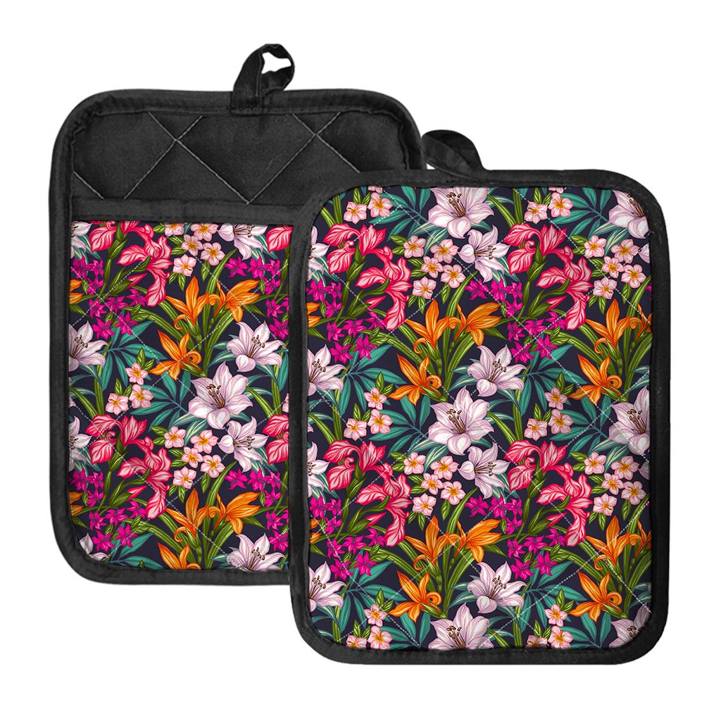 Tropical Flowers Pattern Print Pot Holders With Pocket