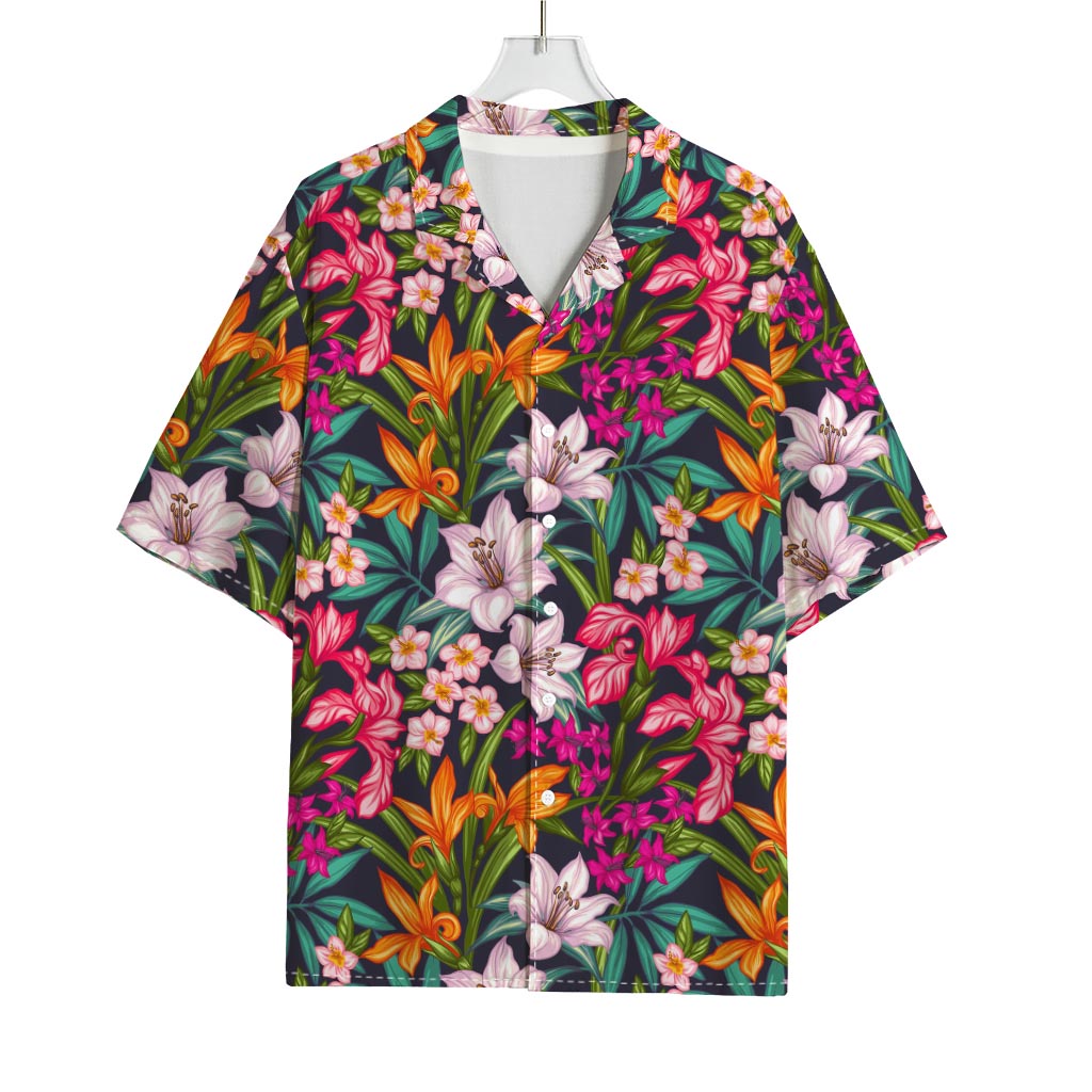 Tropical Flowers Pattern Print Rayon Hawaiian Shirt