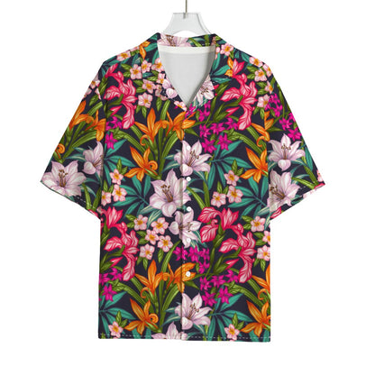 Tropical Flowers Pattern Print Rayon Hawaiian Shirt