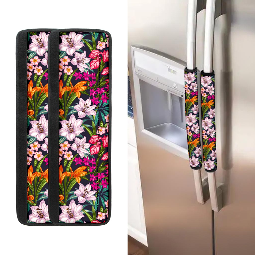 Tropical Flowers Pattern Print Refrigerator Handle Covers