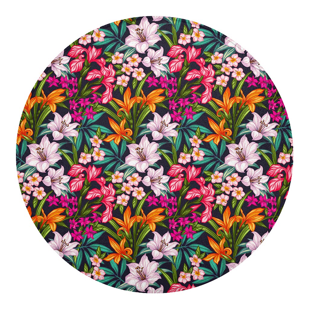 Tropical Flowers Pattern Print Round Blanket