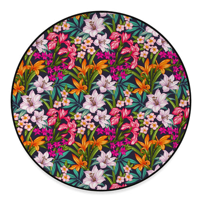 Tropical Flowers Pattern Print Round Floor Mat