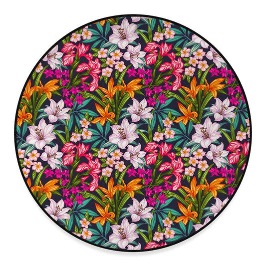 Tropical Flowers Pattern Print Round Floor Mat