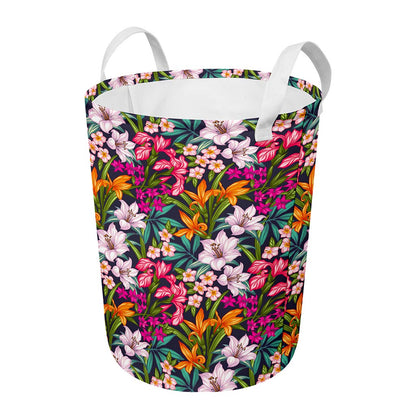 Tropical Flowers Pattern Print Round Laundry Basket