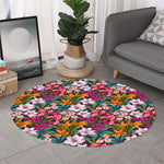 Tropical Flowers Pattern Print Round Rug