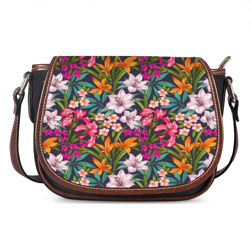 Tropical Flowers Pattern Print Saddle Bag