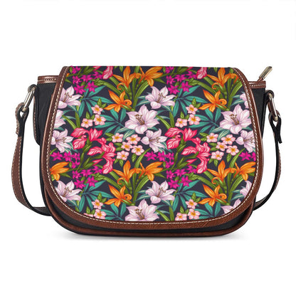 Tropical Flowers Pattern Print Saddle Bag
