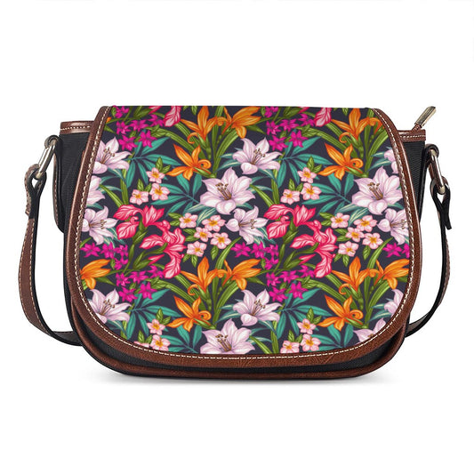 Tropical Flowers Pattern Print Saddle Bag