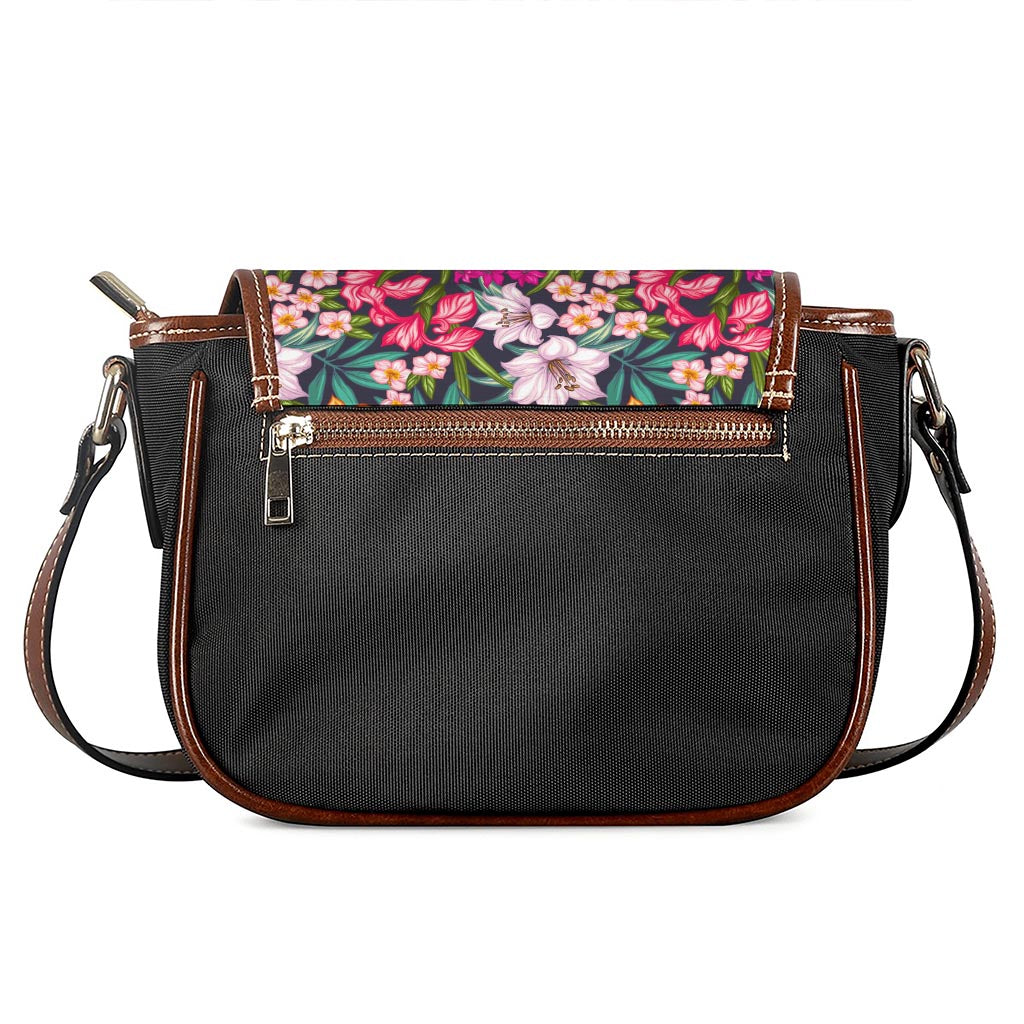 Tropical Flowers Pattern Print Saddle Bag