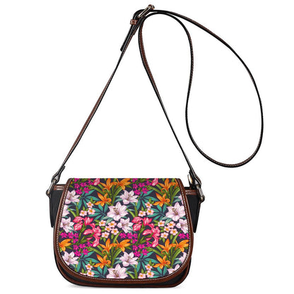 Tropical Flowers Pattern Print Saddle Bag